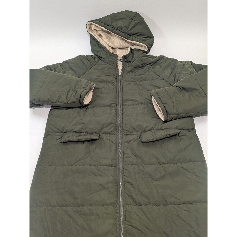 PrettyGarden Green Long Puffer Coat Sherpa Lined Hooded Women's L